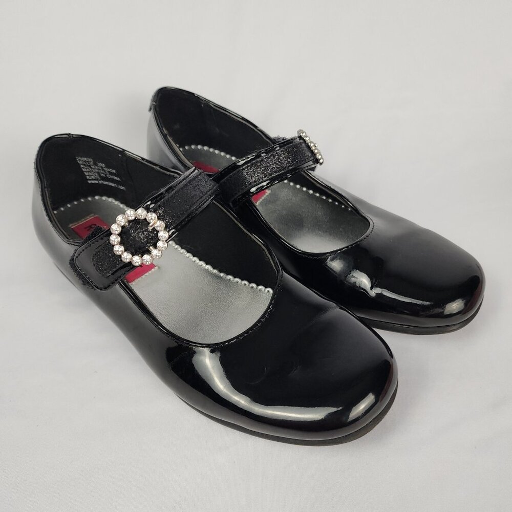 Rachel Shoes Girls 3M Black "Patent Leather Look" Rhinestone Hook‎ Loop Closure - Picture 8 of 15